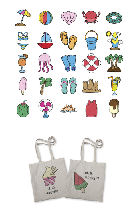 free hand drawn summer icons - Hand_drawn_summertime_icons