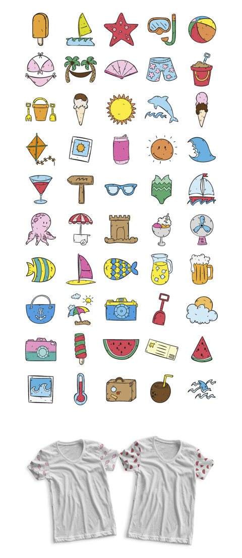 free hand drawn summer icons - Hand_drawn_summertime_icons