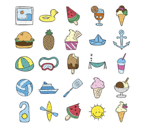 free hand drawn summer icons - Hand_drawn_summertime_icons