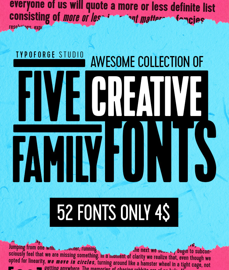 Awesome Collection of 5 Creative Family Fonts Cover