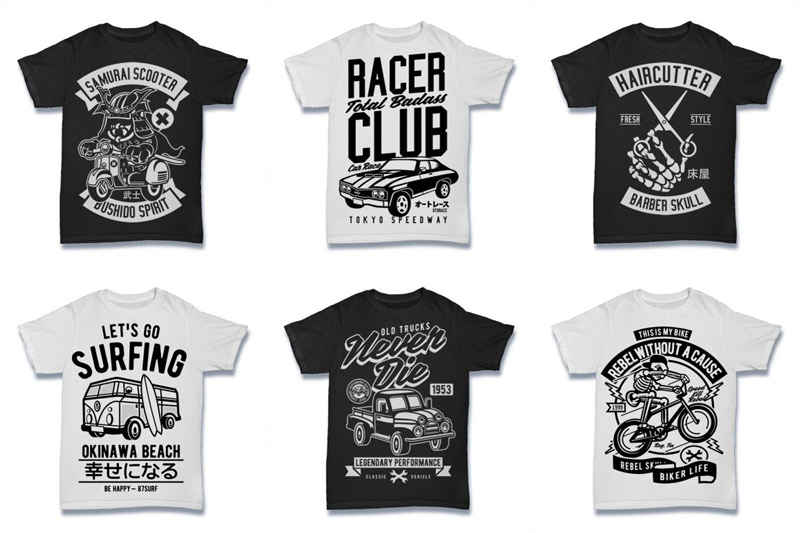 black and white t-shirt designs - Black and White 100 Tshirt Designs Bundle Preview 01