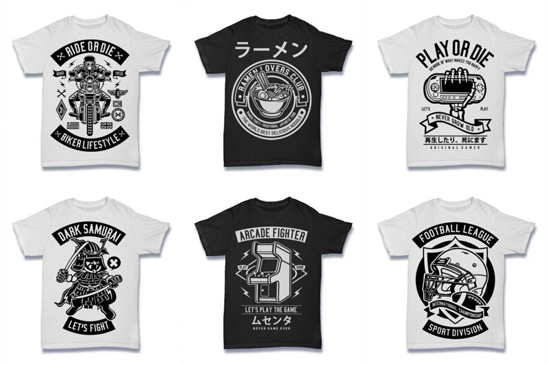 black and white t-shirt designs - Black and White 100 Tshirt Designs Bundle Preview 02