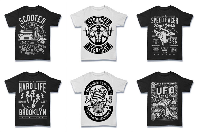 black and white t-shirt designs - Black and White 100 Tshirt Designs Bundle Preview 03