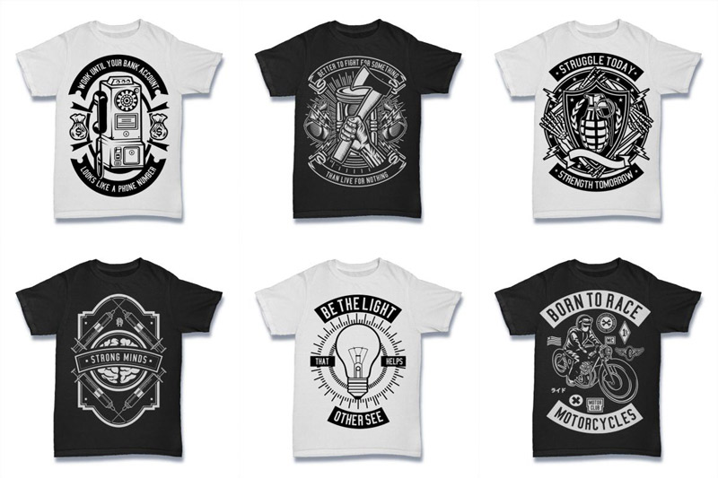 black and white t-shirt designs - Black and White 100 Tshirt Designs Bundle Preview 04