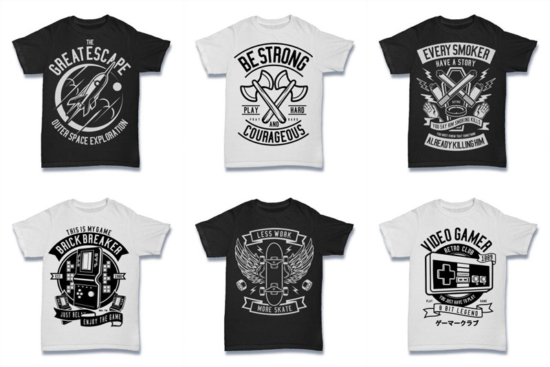 black and white t-shirt designs - Black and White 100 Tshirt Designs Bundle Preview 05
