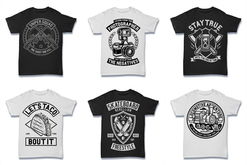 black and white t-shirt designs - Black and White 100 Tshirt Designs Bundle Preview 06