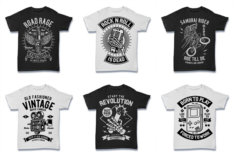 black and white t-shirt designs - Black and White 100 Tshirt Designs Bundle Preview 07