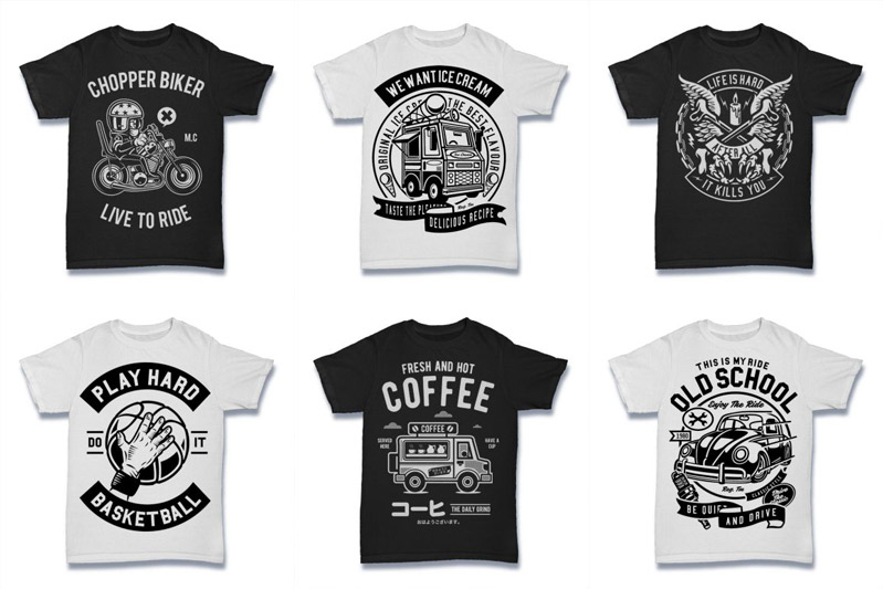 black and white t-shirt designs - Black and White 100 Tshirt Designs Bundle Preview 08