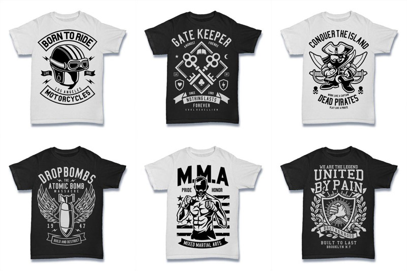 black and white t-shirt designs - Black and White 100 Tshirt Designs Bundle Preview 09