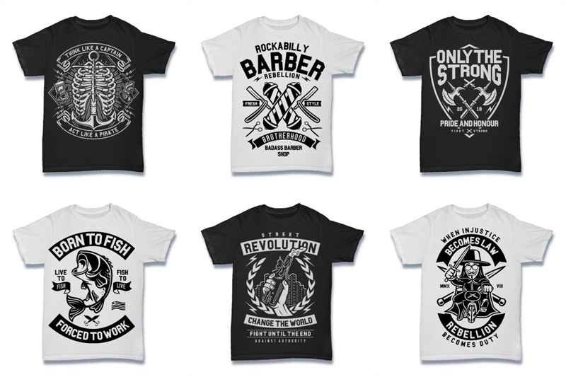 black and white t-shirt designs - Black and White 100 Tshirt Designs Bundle Preview 10