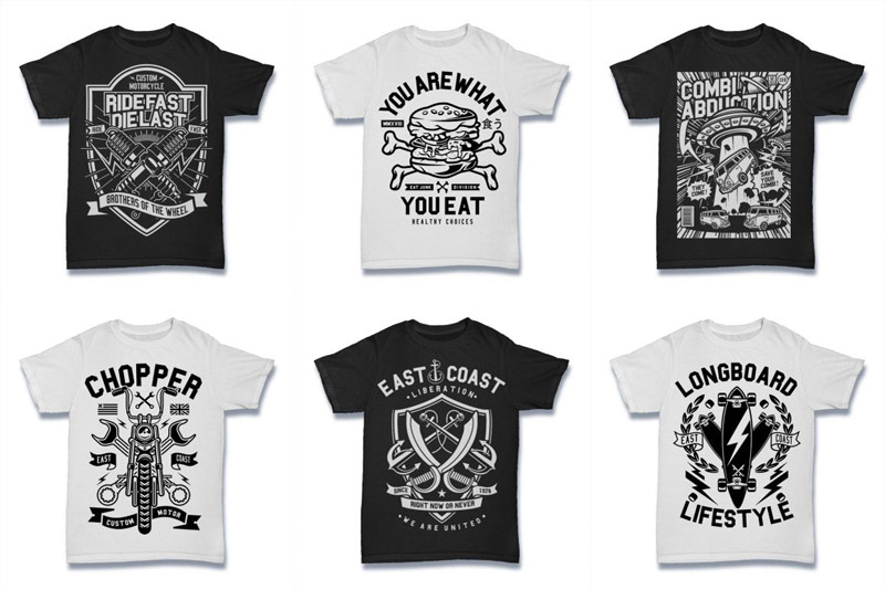 black and white t-shirt designs - Black and White 100 Tshirt Designs Bundle Preview 11