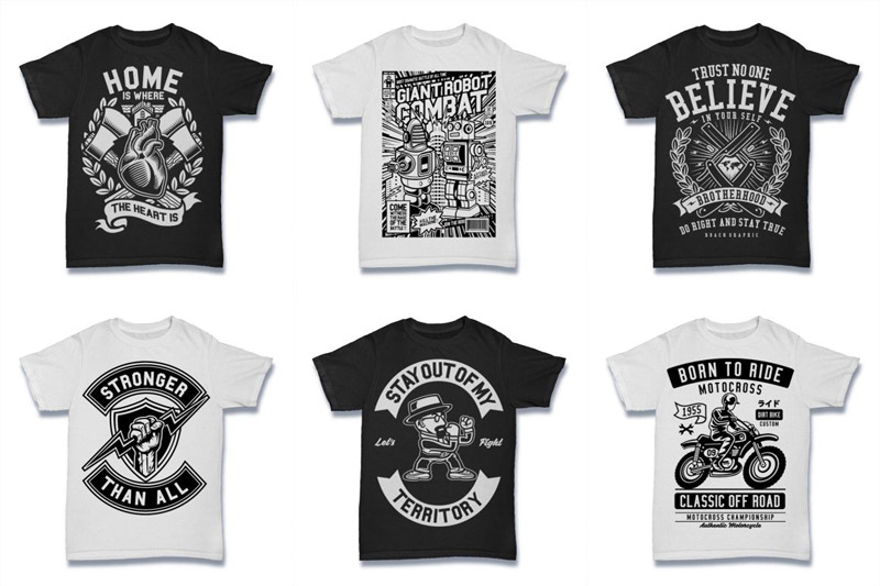 black and white t-shirt designs - Black and White 100 Tshirt Designs Bundle Preview 12