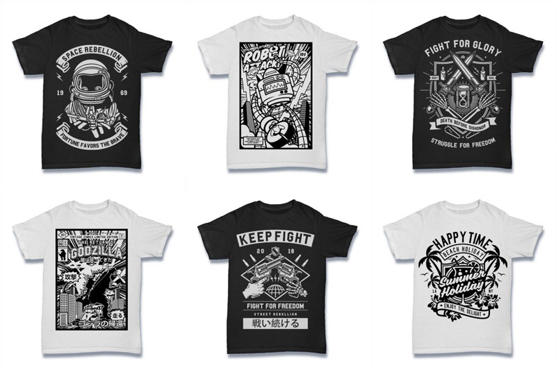black and white t-shirt designs - Black and White 100 Tshirt Designs Bundle Preview 13