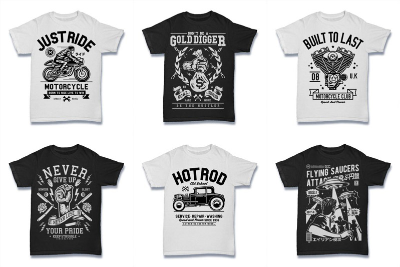 black and white t-shirt designs - Black and White 100 Tshirt Designs Bundle Preview 15