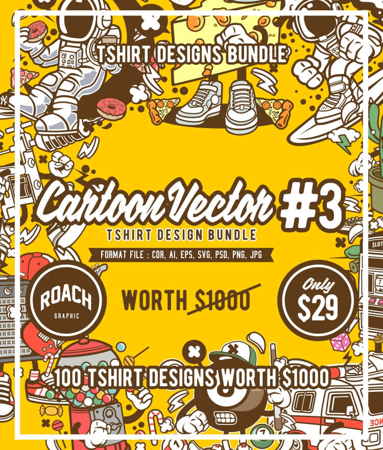Cartoon Vector Part 3 T-shirt Designs Bundle Cover