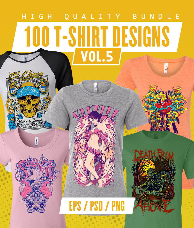 100 T-shirt Designs Vol 5 Cover 750x882px