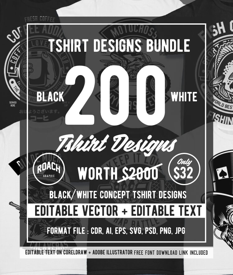200 Tshirt Designs BW Bundle Cover