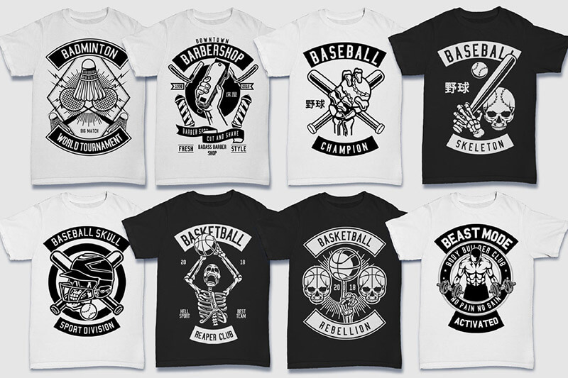 200 t-shirt designs bw - 200 Tshirt Designs BW Bundle Preview 02
