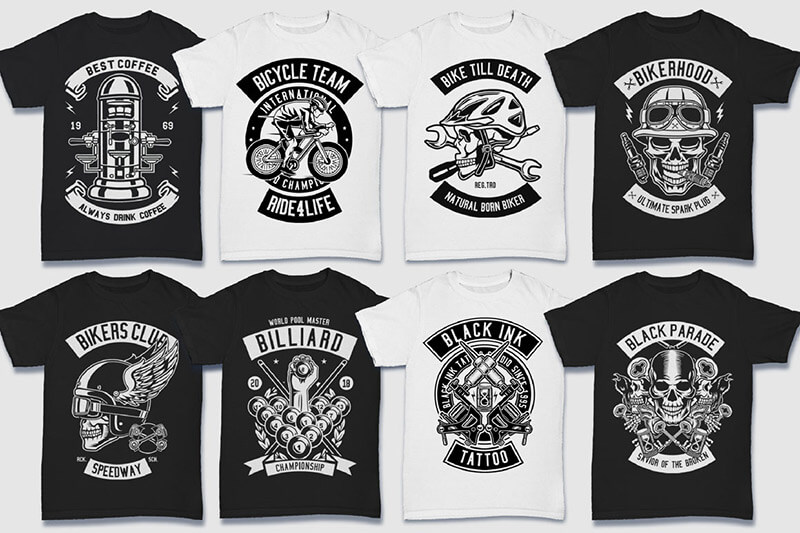 200 t-shirt designs bw - 200 Tshirt Designs BW Bundle Preview 03
