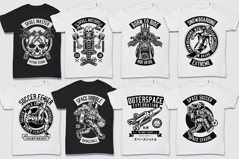 200 t-shirt designs bw - 200 Tshirt Designs BW Bundle Preview 20