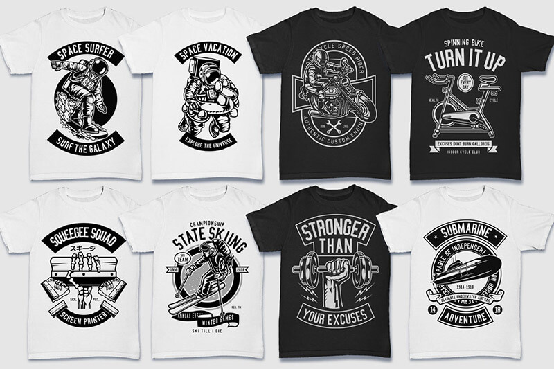 200 t-shirt designs bw - 200 Tshirt Designs BW Bundle Preview 21