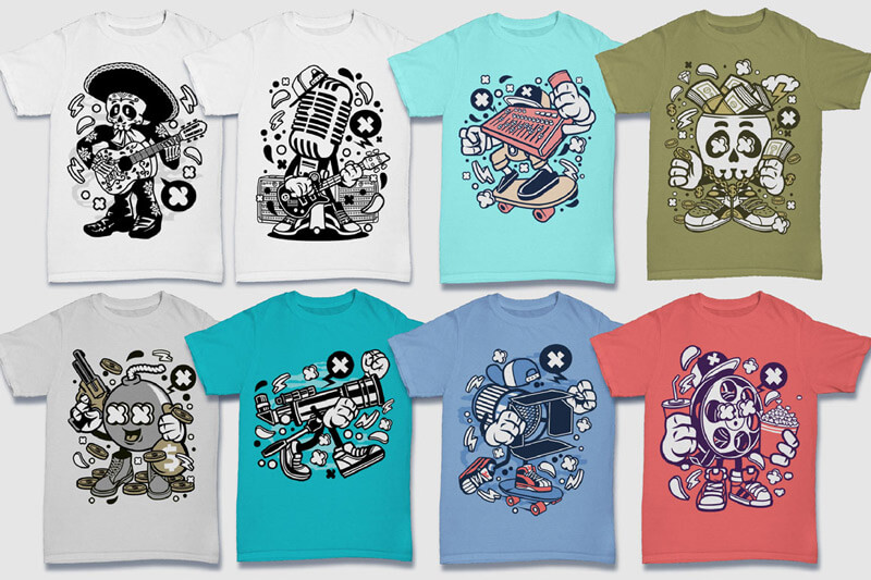 cartoon t-shirt illustrations - Cartoon Vector Part 5 T-shirt Designs Preview 01