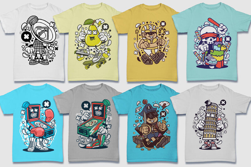 cartoon t-shirt illustrations - Cartoon Vector Part 5 T-shirt Designs Preview 02