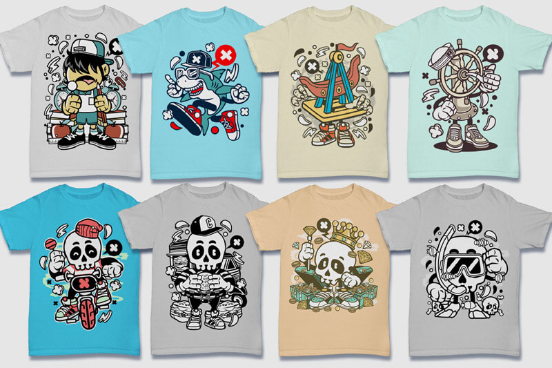 cartoon t-shirt illustrations - Cartoon Vector Part 5 T-shirt Designs Preview 03