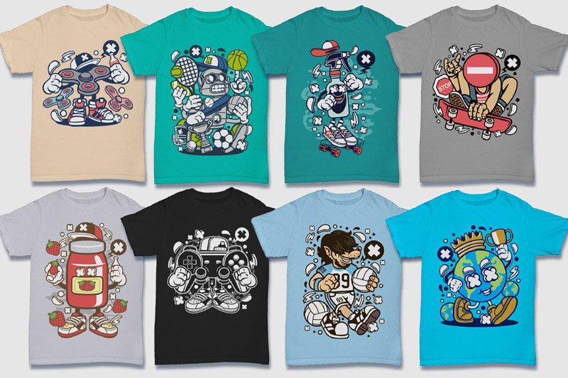 cartoon t-shirt illustrations - Cartoon Vector Part 5 T-shirt Designs Preview 13