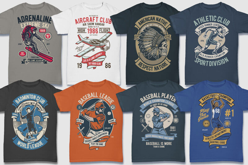 retro graphic t-shirt designs - 100 Retro T-shirt Designs Vol 2 Preview 01