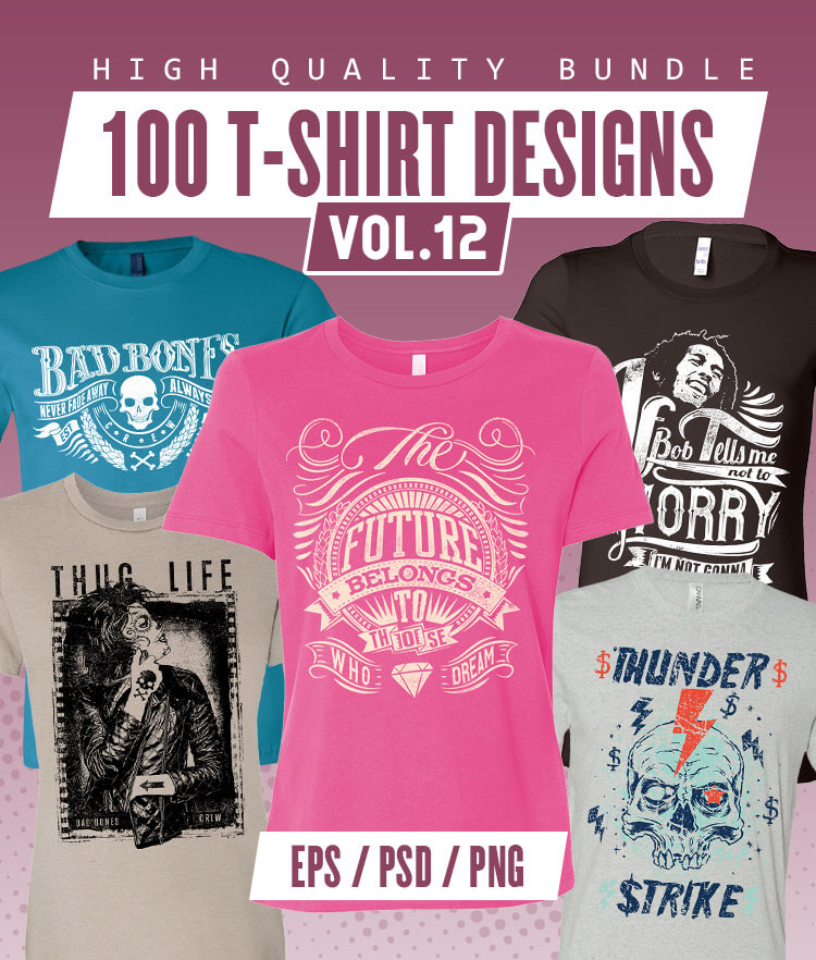100 T-shirt Designs Vol 12 Cover 750x882px